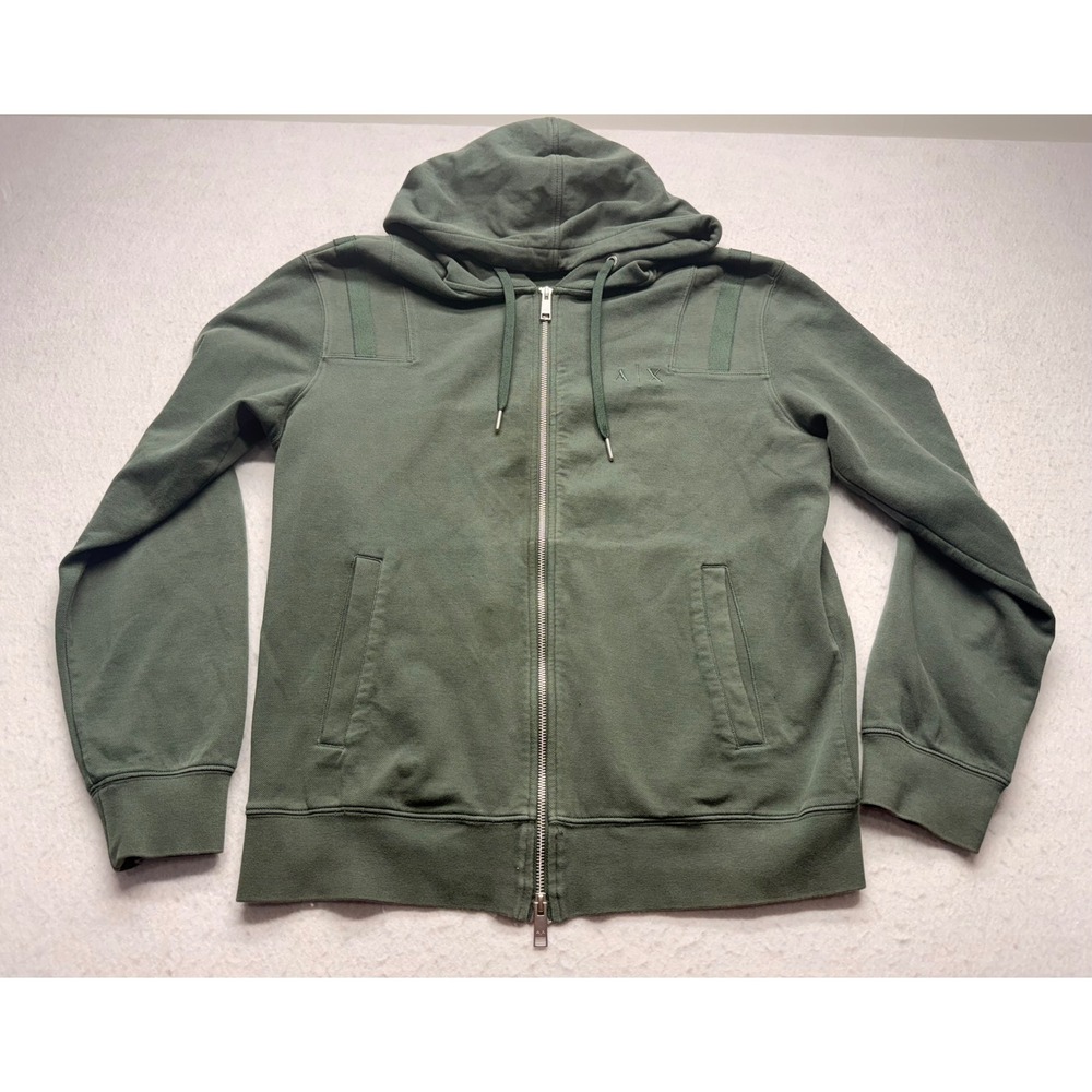 Armani Exchange Mens Full Zip Hoodie Olive Green Pique Logo Sweatshirt Medium